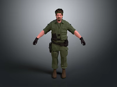 Green Military Uniform Game Movie Character With Black Gloves Brown Boots And Gear 3d model