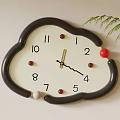 Cloud Shaped Clock With Black Frame White Dial Red Beige Beads And Green Fern Leaf