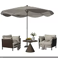 Comfortable Modern Outdoor Sofa Set With Umbrella Side Table Fruit And Vase 3d model
