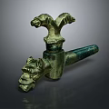 Ancient Bronze Artifact With Mythical Beast Head Design And Green Patina Surface