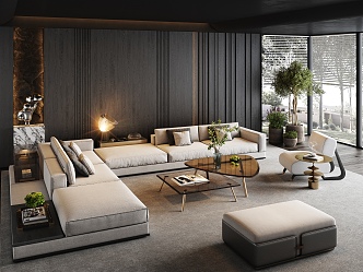 Modern Minotti Living Room Sofa Coffee Table Combination Ornaments 3d model