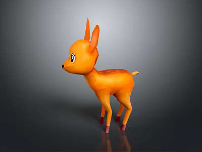 Orange Deer 3D Model With Big Ears Big Eyes And Pink Legs On Gray Background 3d model