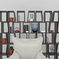 Contemporary Storage Shelf Unit With White Sofa Cushions Books And Decorative Items