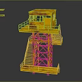 Yellow Metal Tower Structure With External Stairs Platform And Top Cabin 3d model