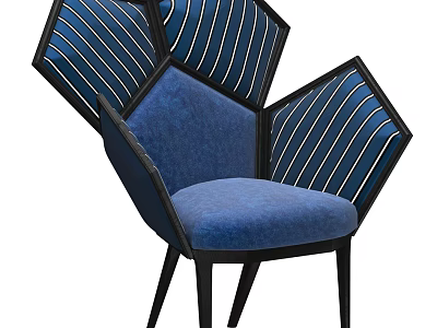 Modern Single Chair With Blue Upholstery Striped Backrest And Black Frame 3d model