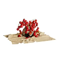 Black Vase With White Cutout Patterns Holding Red Berry Flowers On Burlap Cloth