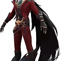 Fantasy Game Character In Red Uniform With Black Accessories