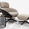 Modern Single Sofa With Beige Brown Fabric Upholstery Ottoman And Side Table