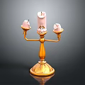 Cartoon Style Candelabra Featuring Anthropomorphic Face Three Candles Golden Stand And Decorative Details