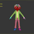 3D Animated Boy Character With Black Short Hair Red Jacket Blue Pants Brown Shoes