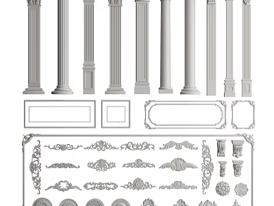 Classical Roman Columns With Various Capital Designs And Ornate Decorative Elements 3d model