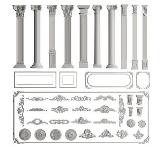 European Roman Column Carved 3d model