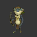Cartoon Fantasy Game Movie Character With Blue Skin Large Ears Feather Headdress Necklace Holding Staff