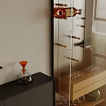 Contemporary Wine Cabinet Design With Glass Shelves Holding Wine Bottles And Glasses