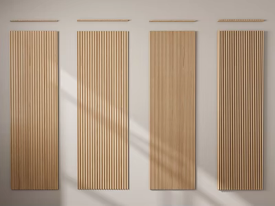 Light Wooden Vertical Striped Wall Panels With Natural Light Shadow Effect Design 3d model
