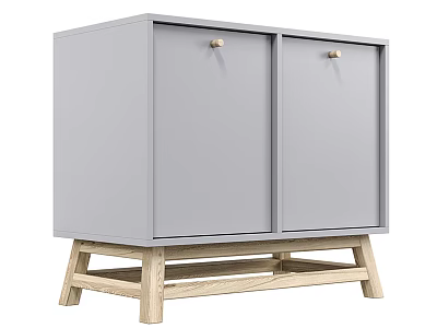 Modern Entryway Side Cabinet with Gray Doors Golden Handles and Wooden Legs 3d model