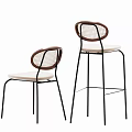 Modern Bar Stools With Round Woven Backrest Brown White Seat And Black Metal Legs