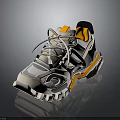 Sporty White Lace Up Sneakers With Yellow Black Accents And Thick Sole Design