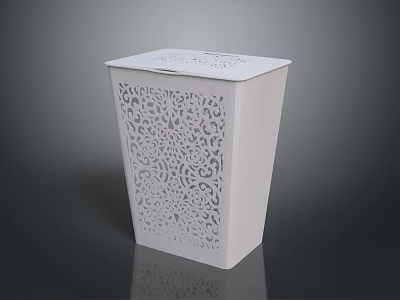 White Decorative Trash Bin With Intricate Hollow Out Pattern For Household Use 3d model