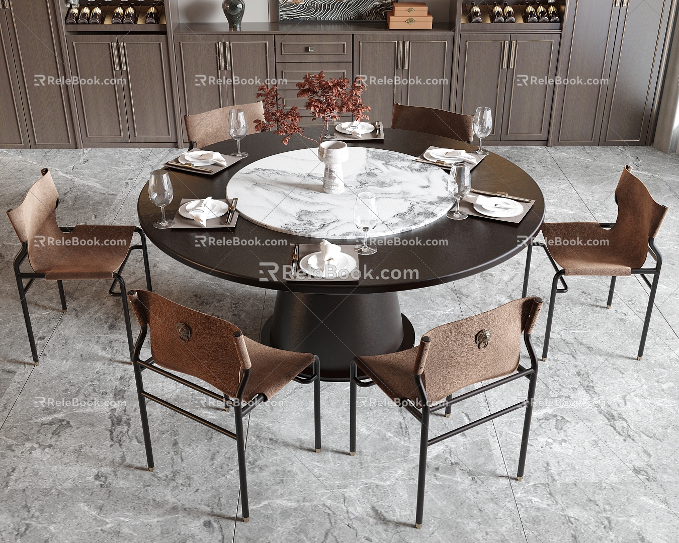 New Chinese Dining Table and Chair Round Dining Table Dining Chair Single Chair Wine Cabinet model