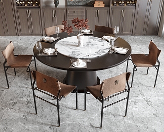 New Chinese Dining Table and Chair Round Dining Table Dining Chair Single Chair Wine Cabinet 3d model