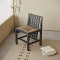 Stylish Single Chair With Lattice Back Woven Seat And Window Side Plant Rug