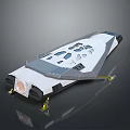 Futuristic Spacecraft With White And Gray Exterior Yellow Support Structures For Cosmic Exploration