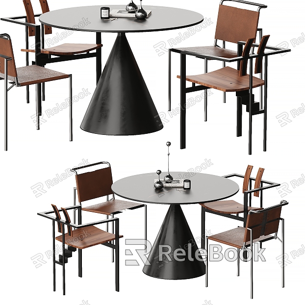 Middle style dining table and chair combination model