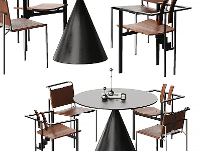 Middle style dining table and chair combination model