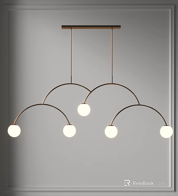 Modern Arc Metal Frame Pendant Light With Multiple White Globe Shades 3d model