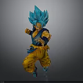 Anime Action Figure In Dynamic Battle Pose With Blue Spiky Hair And Orange Pants