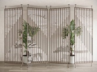 New Chinese Style Screen Partition Metal Screen Partition 3d model