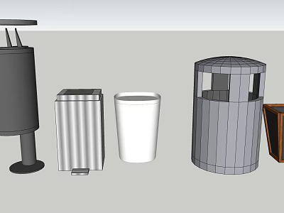 Public Facilities Featuring Diverse Trash Bins with Different Shapes and Materials 3d model