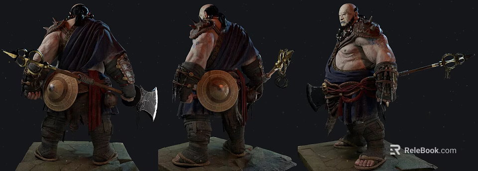 Game Movie Warrior Character With Axe Shield Robust Build And Bearded Design Look 3d model 