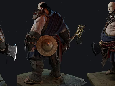 Game Movie Warrior Character With Axe Shield Robust Build And Bearded Design Look 3d model