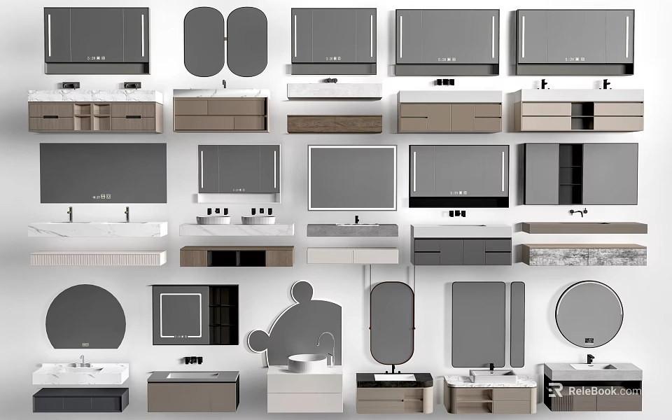 Modern Bathroom Vanity With Mirror Storage In Various Stylish Designs 3d model