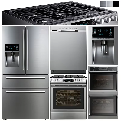 Sleek Modern Stainless Steel Kitchen Appliances Featuring Refrigerator Oven Dishwasher And Stove 3d model