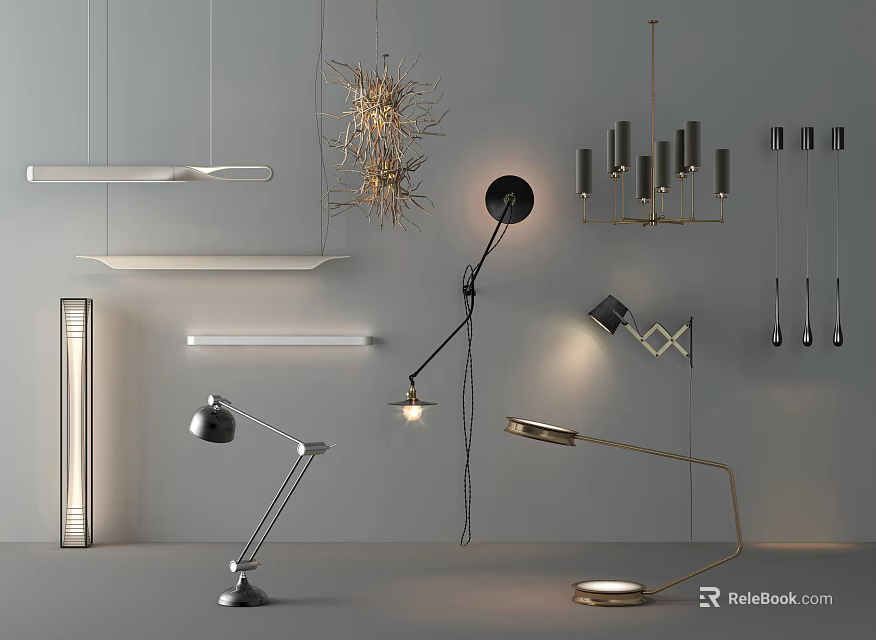 Sleek Modern Lighting Fixture Collection With Pendant Floor And Table Lamps 3d model 