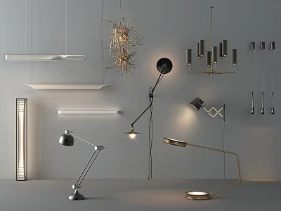 Sleek Modern Lighting Fixture Collection With Pendant Floor And Table Lamps 3d model