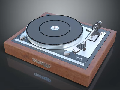 Vintage Thorens Turntable With Wooden Base Black Platter And Silver Parts For Home Audio 3d model