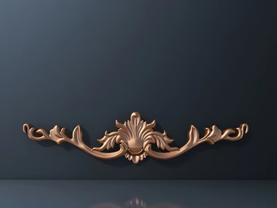 Ornate Golden Carving Wall Decoration With Floral Scroll Design On Dark Background 3d model