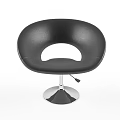 Black Leather Leisure Chair With Circular Cutout Design And Sturdy Silver Metal Base