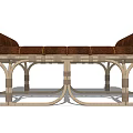 Elegant Brown Upholstered Ottoman With Metal Frame Woven Details Curved Legs And Classic Design