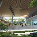 Modern Garden Landscape With Lush Green Trees Stone Paths And Open Leisure Space