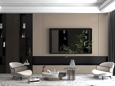Modern TV Wall Design With Built In Shelves In Elegant Living Room 3d model
