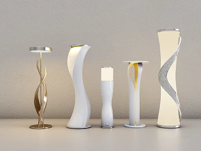 Modern Stylish Floor Lamps with Various Curved Designs in Gold White and Silver 3d model