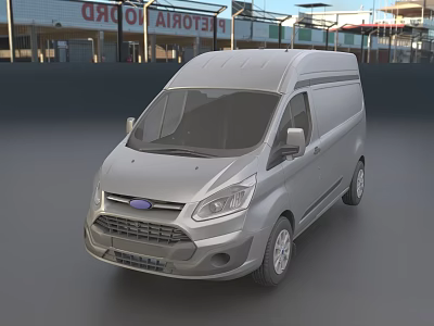 Silver Ford Utility Van For Cargo Transport At Airport Cargo Terminal Facility 3d model