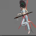 Women in Traditional Costumes Wearing Decorative Headpieces Playing Lute with Red Ribbons