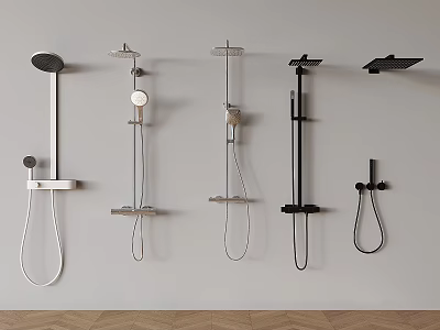 Various Modern Wall Mounted Shower Systems in Black and White Designs 3d model