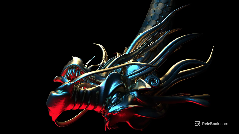 Commercial Equipment Featuring Metallic Dragon Head With Blue Red Glossy Finish And Intricate Design 3d model 